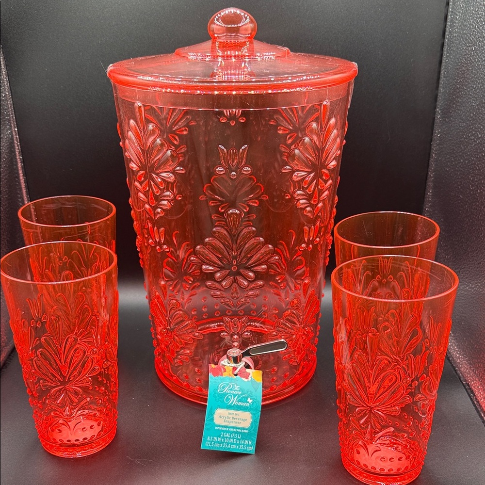 The Pioneer Woman Floral Beverage Dispenser with 4-24oz Tumblers
